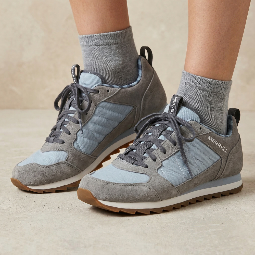 Merrell Women's Alpine Sneaker Retro Suede Blue Grey Gorpcore Shoes Size 9.5